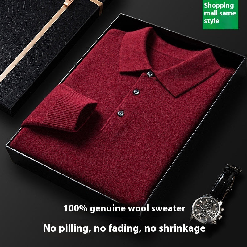Men's Autumn And Winter Solid Color Shirt Middle-aged Polo Sweater