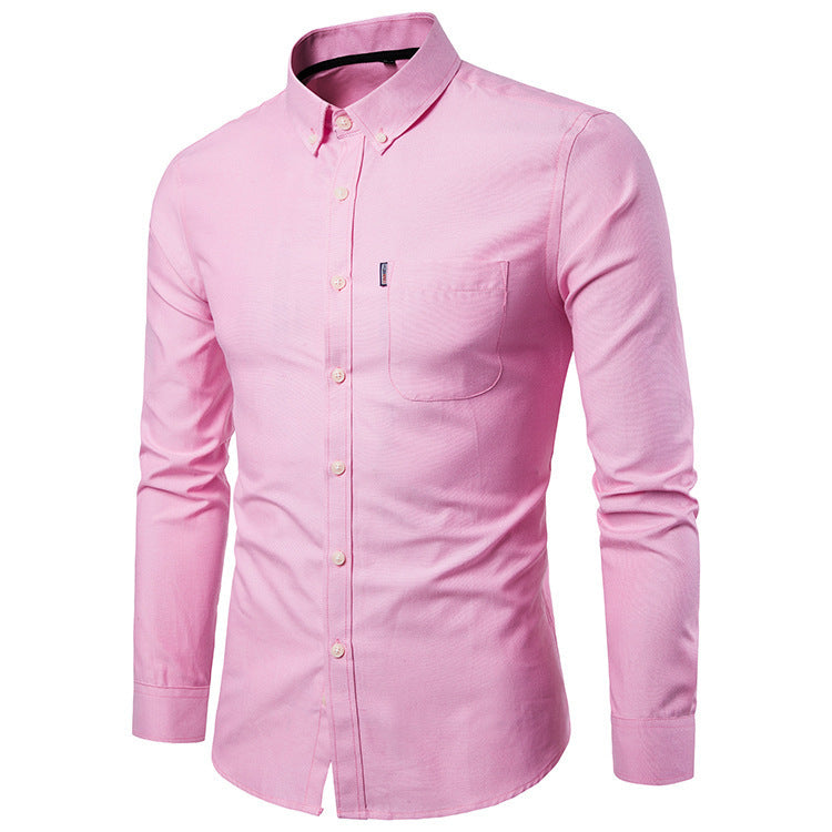 Men’s Korean-Style Slim-Fit Long-Sleeve Dress Shirt – Modern Elegance