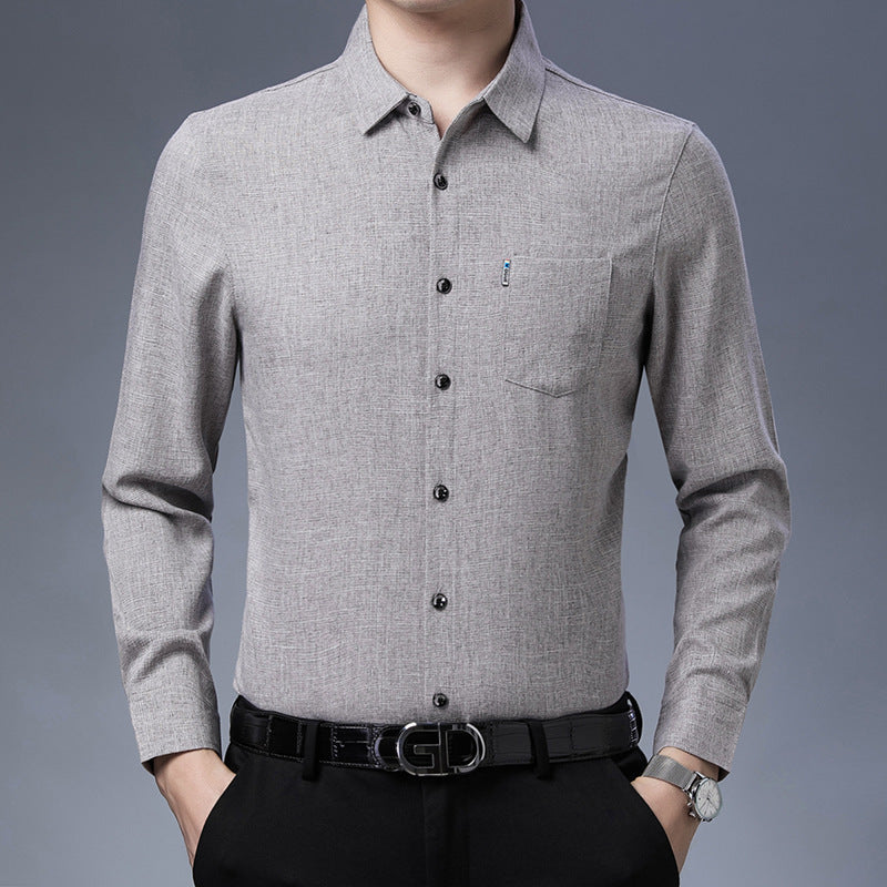 Men’s Linen-Like Casual Long-Sleeve Shirt – Lightweight Spring Style