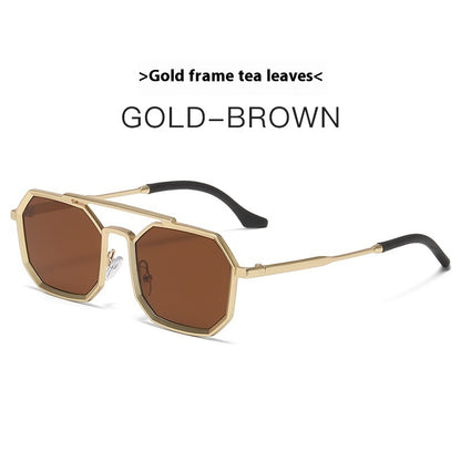 Steampunk Double Beam Sunglasses European And American unisex Metal Polygon Large Frame