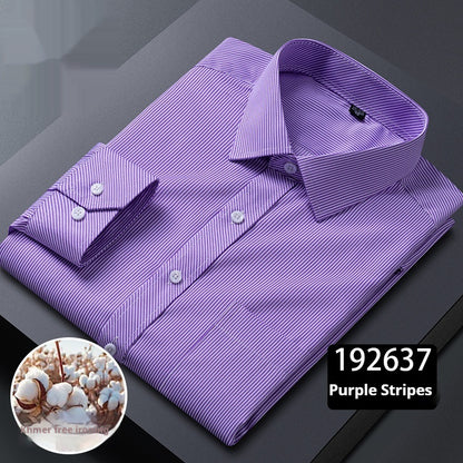 Men’s Plaid Long-Sleeve Shirt – Square Collar Business Casual