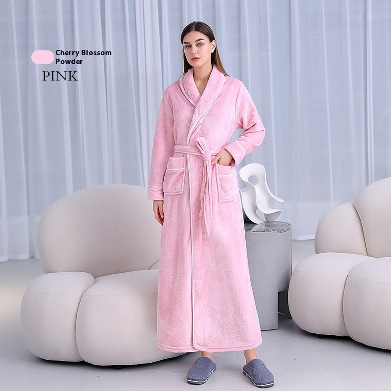 Extended Autumn And Winter Coral Fleece Bathrobe