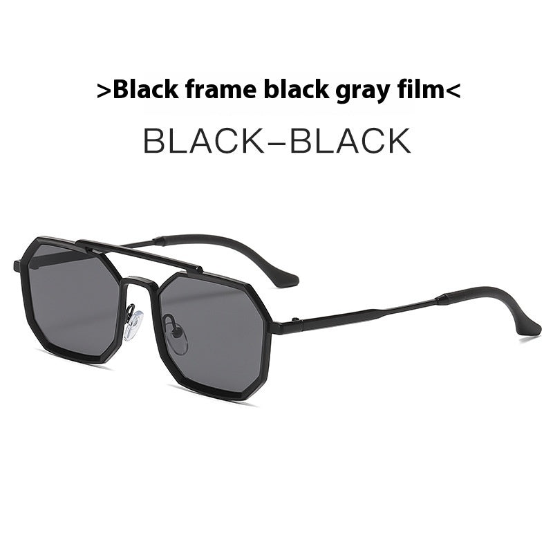 Steampunk Double Beam Sunglasses European And American unisex Metal Polygon Large Frame