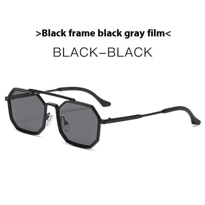 Steampunk Double Beam Sunglasses European And American unisex Metal Polygon Large Frame