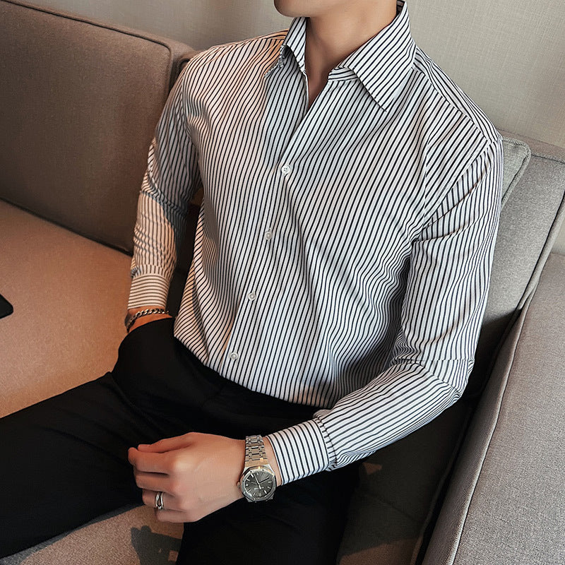 Men’s Non-Iron V-Neck Striped Shirt – Sharp & Low-Maintenance Style