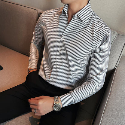 Men’s Non-Iron V-Neck Striped Shirt – Sharp & Low-Maintenance Style