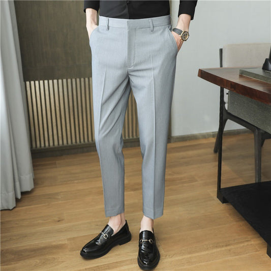 Men’s Spring/Summer Draped Solid‑Color Suit Pants – Stretchy Comfort, Elegant Casual Style