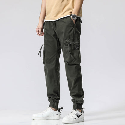 Men's Cotton Utility Jogger Pants – Trendy Workwear with Elastic Waist & Ankle Tie