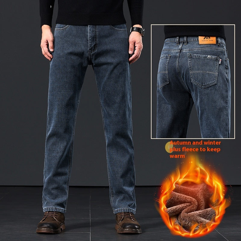 Plus-Size Men’s Fleece-Padded Straight Pants – Autumn & Winter Essentials