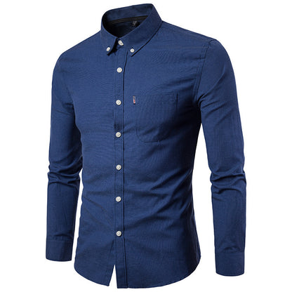 Men’s Korean-Style Slim-Fit Long-Sleeve Dress Shirt – Modern Elegance