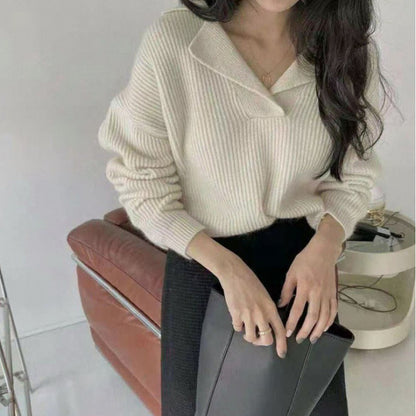 Cardigan Temperament V-neck Thin Stiff Striped Sweater
