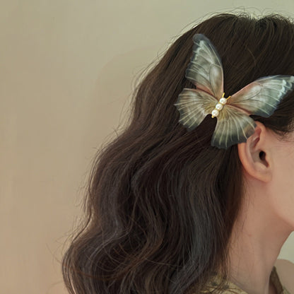 Mesh Pearl Butterfly Barrettes Updo Duckbill Clip