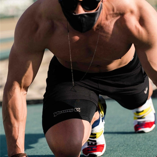 New Running Shorts Summer Men's Gym Fitness Bodybuilding Training Quick-drying Shorts Men's Jogging Running Sports 2-in-1 Shorts