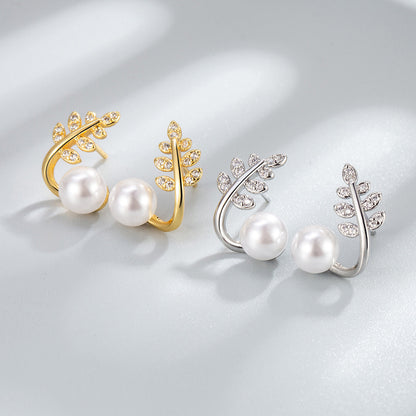 Pearl Small Leaf Ear Studs Special-interest Design