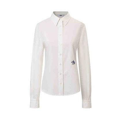 College Style Long Sleeve Shirt Waist-tight Simple Top