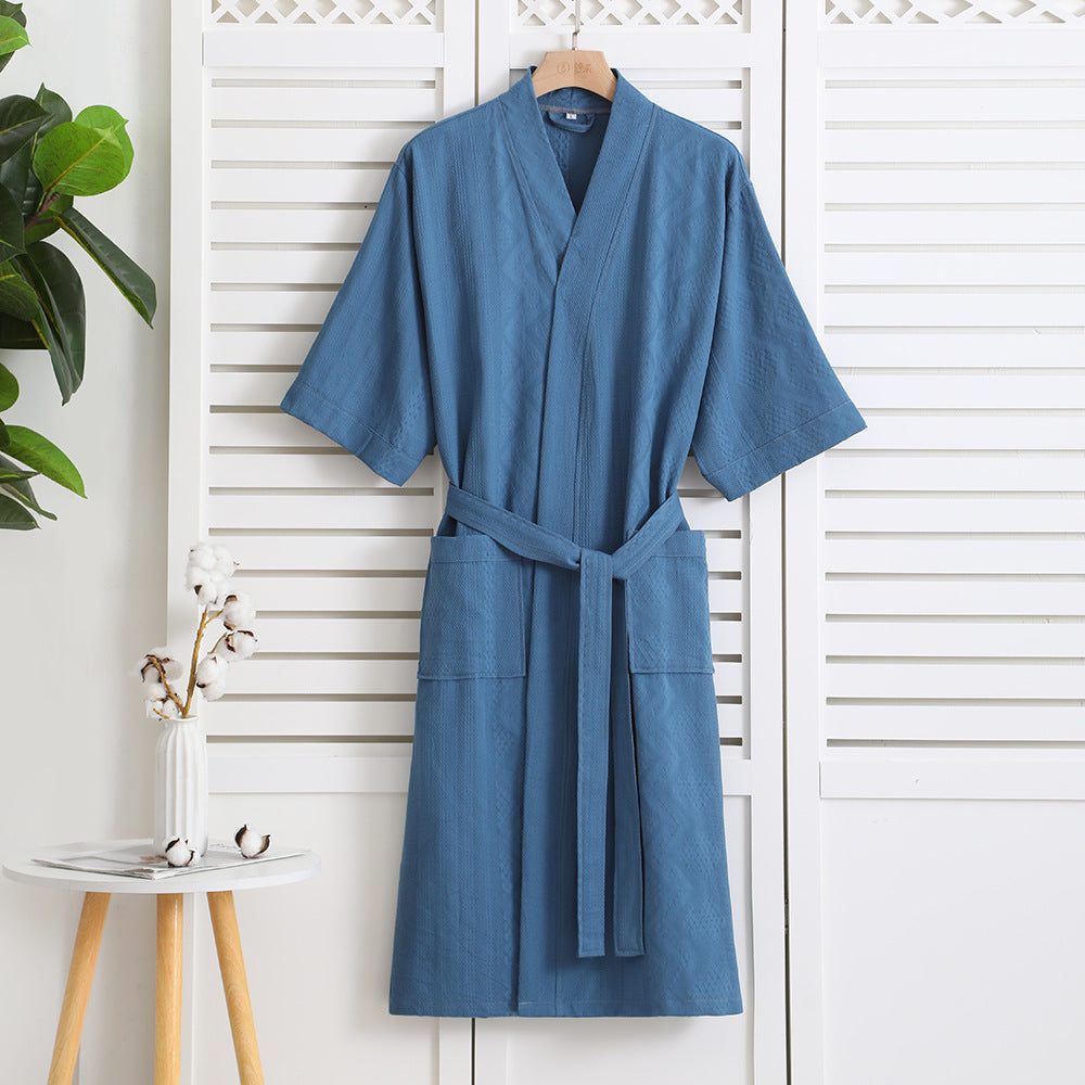 Cotton Single-layer Yarn Bathrobe Spring Summer Cropped Sleeves Mid-length Bathrobe