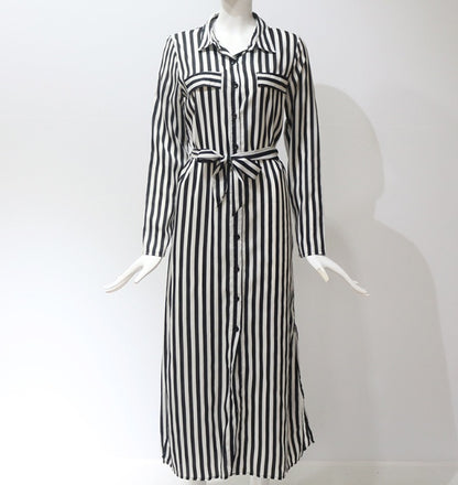 Stripe Shirt Women's Dress Spring Summer Chiffon V-neck Sexy Maxi Dresses Sexy Elegant Casual Girl Lace Women Long Sleeve