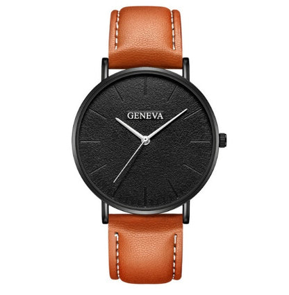 Geneva Classic Black Belt Watch – Minimalist Leather Strap Design