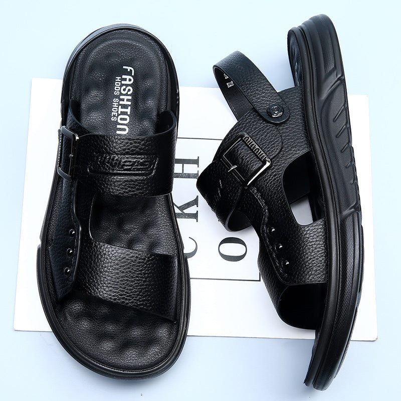 Soft Leather Men's Casual Beach Shoes – Latex-Padded Comfort