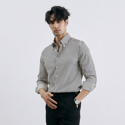Men’s Korean-Style Vertical Stripe Business Casual Shirt – Modern Slim Fit