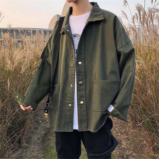 Men’s Korean-Style Loose Casual Jacket – Hong Kong Streetwear-Inspired Shirt Coat