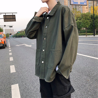 Men’s Korean-Style Loose Casual Jacket – Hong Kong Streetwear-Inspired Shirt Coat