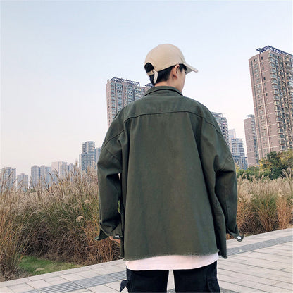 Men’s Korean-Style Loose Casual Jacket – Hong Kong Streetwear-Inspired Shirt Coat