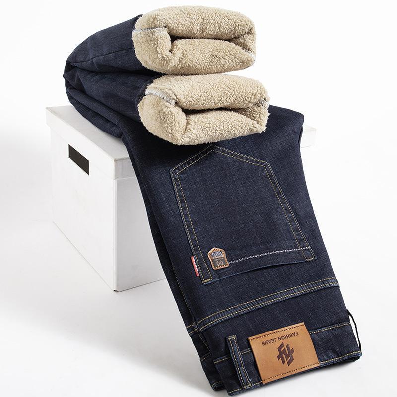 Men’s Fleece-Lined Thick Loose Fit Straight Trousers – Winter Warm Casual Pants