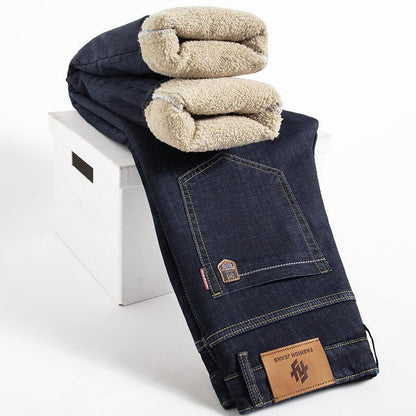 Men’s Fleece-Lined Thick Loose Fit Straight Trousers – Winter Warm Casual Pants