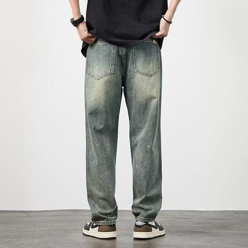 Men's Distressed High Waist Straight Leg Jeans – Rugged Streetwear Vibes
