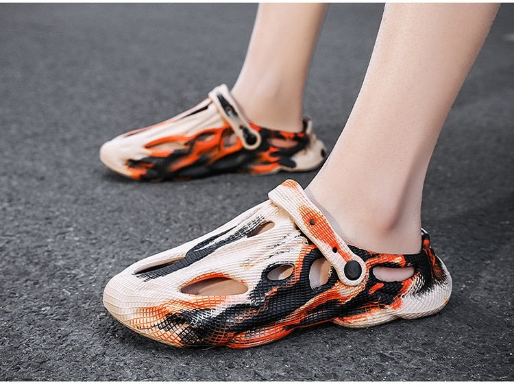Men’s Hollow-Out Breathable Closed-Toe Sandals – Non-Slip Dual-Use Beach Slippers