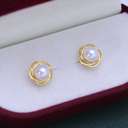 6-7mm Freshwater Pearl Nearly Round Almost Flawless S925 Silver Stud Earrings