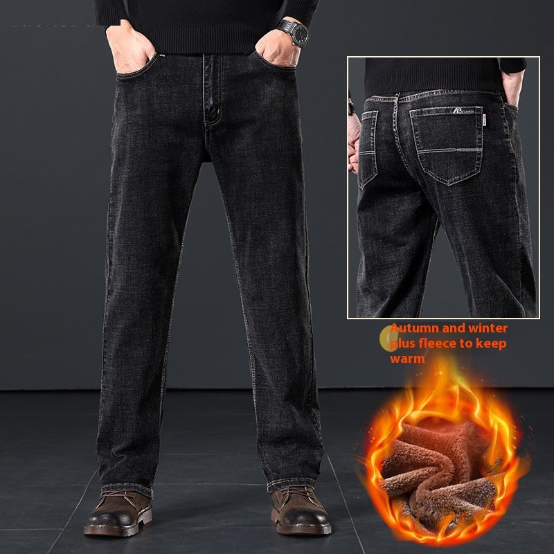 Plus-Size Men’s Fleece-Padded Straight Pants – Autumn & Winter Essentials