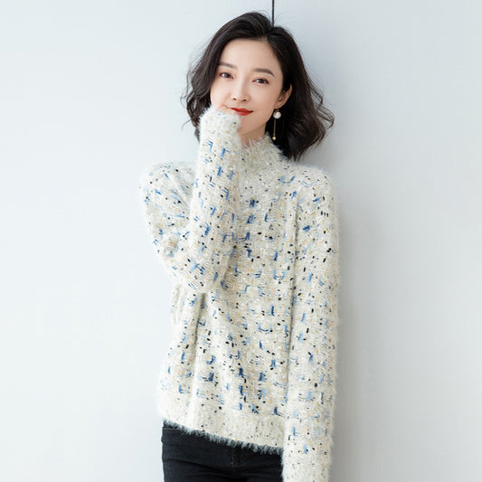 Contrast loose long-sleeved women's small fragrance blouse