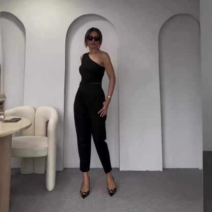 Hot Girl Diagonal Collar Halter Slim Fit Suit