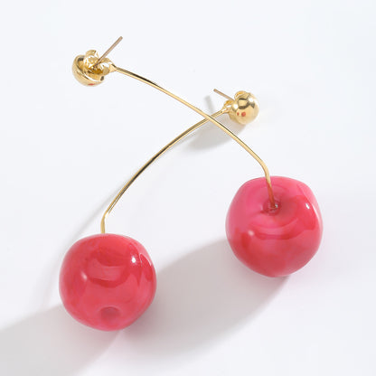 INS Style Red Simulation Cherry Fruit Shape Ear Studs