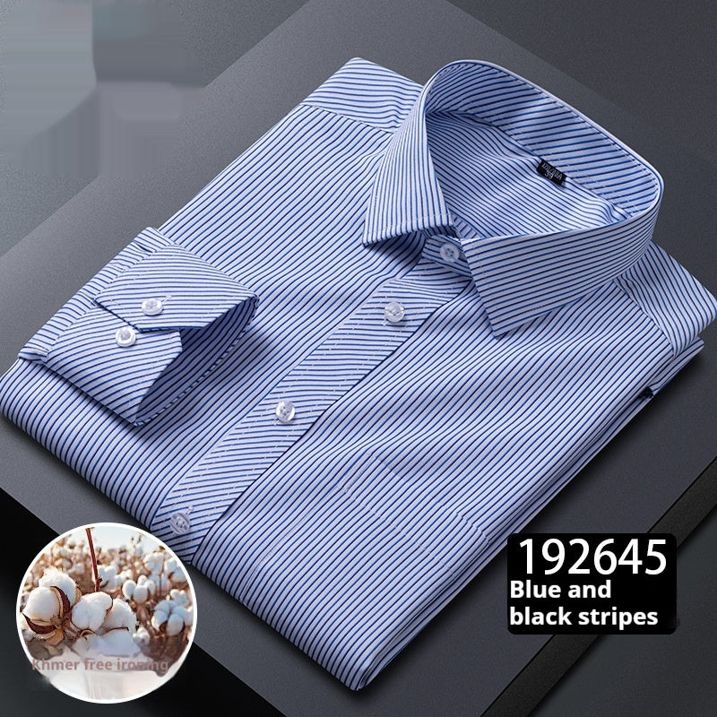 Men’s Plaid Long-Sleeve Shirt – Square Collar Business Casual