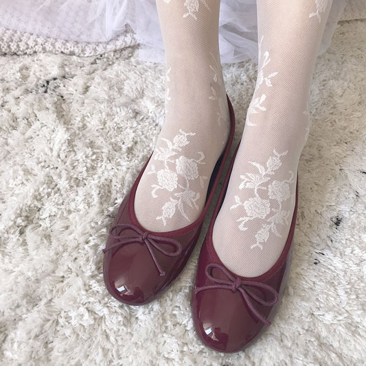Retro Lace Rose Flower Embroidery Ultra-Thin Dark PatternFemale Summer Sweet Court Lolita White StockingsPantyhose