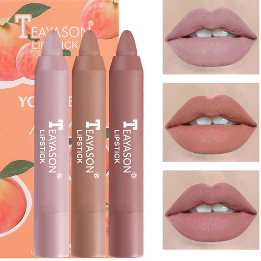3‑Pack Matte Velvet Lipstick Crayons – Bean‑Paste & Milk‑Tea Shades for Everyday Glam