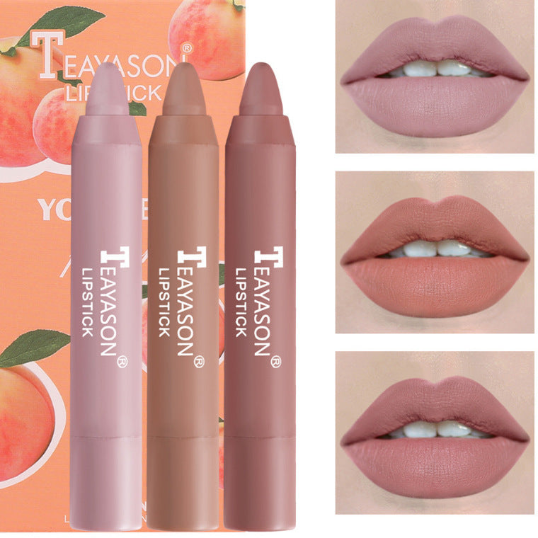 3‑Pack Matte Velvet Lipstick Crayons – Bean‑Paste & Milk‑Tea Shades for Everyday Glam