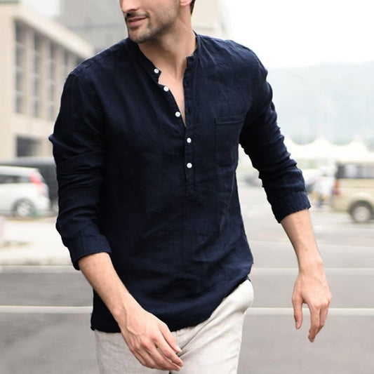 Men’s Stylish Slim Fit Cotton Linen Shirt – Mandarin Collar
