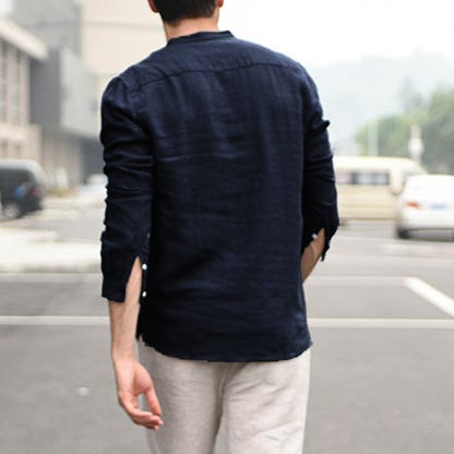 Men’s Stylish Slim Fit Cotton Linen Shirt – Mandarin Collar