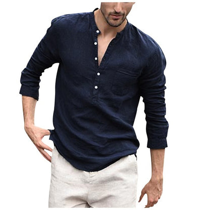 Men’s Stylish Slim Fit Cotton Linen Shirt – Mandarin Collar