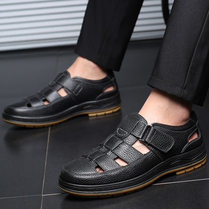 Leather Middle-aged Baotou Sandals Men's Hollow Breathable Leather Shoes