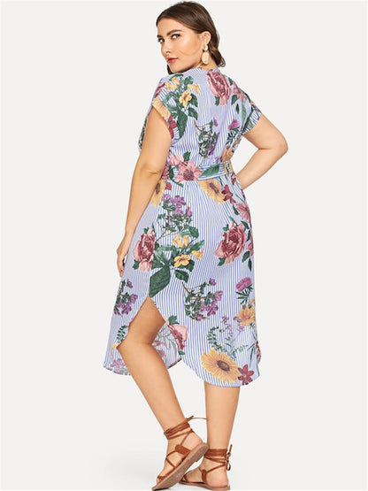 Women Dress Big Size L-4XL Fashion Print Fat Ladies Skirt
