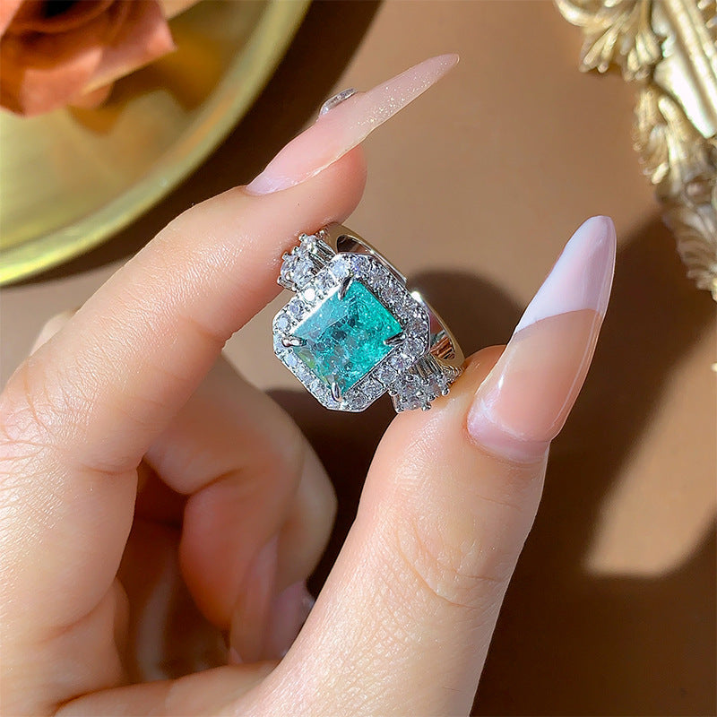 Artificial Princess Emerald Tourmaline Temperament Open Female Ring