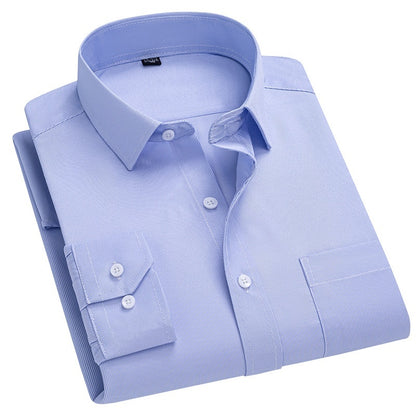 Men’s Plaid Long-Sleeve Shirt – Square Collar Business Casual
