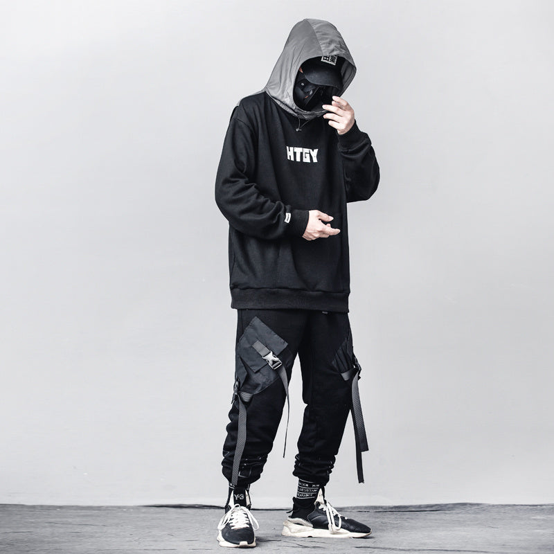 Men's Loose Black Overalls – Hip-Hop Streetwear with Utility Pockets
