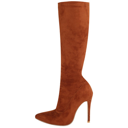 Women's Fashion Suede Stiletto Heel Middle Boots
