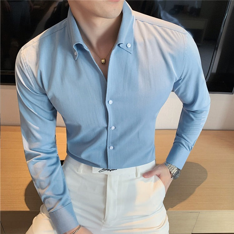Men’s V-Neck Long-Sleeve Business Shirt – Modern Professional Style